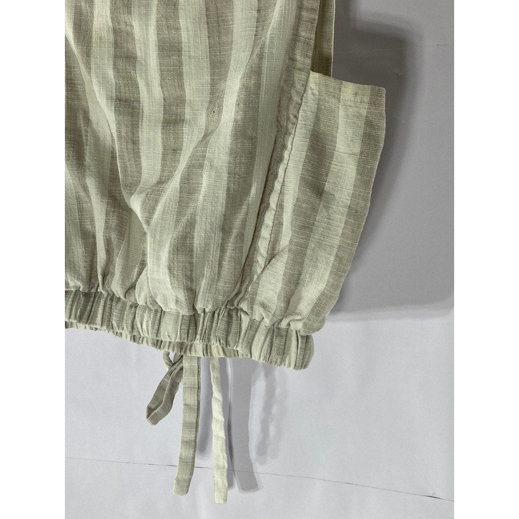 AZOE Women’s Cream-Beige Striped Square-Neck Tie-Hem Cropped Tank Top SZ S