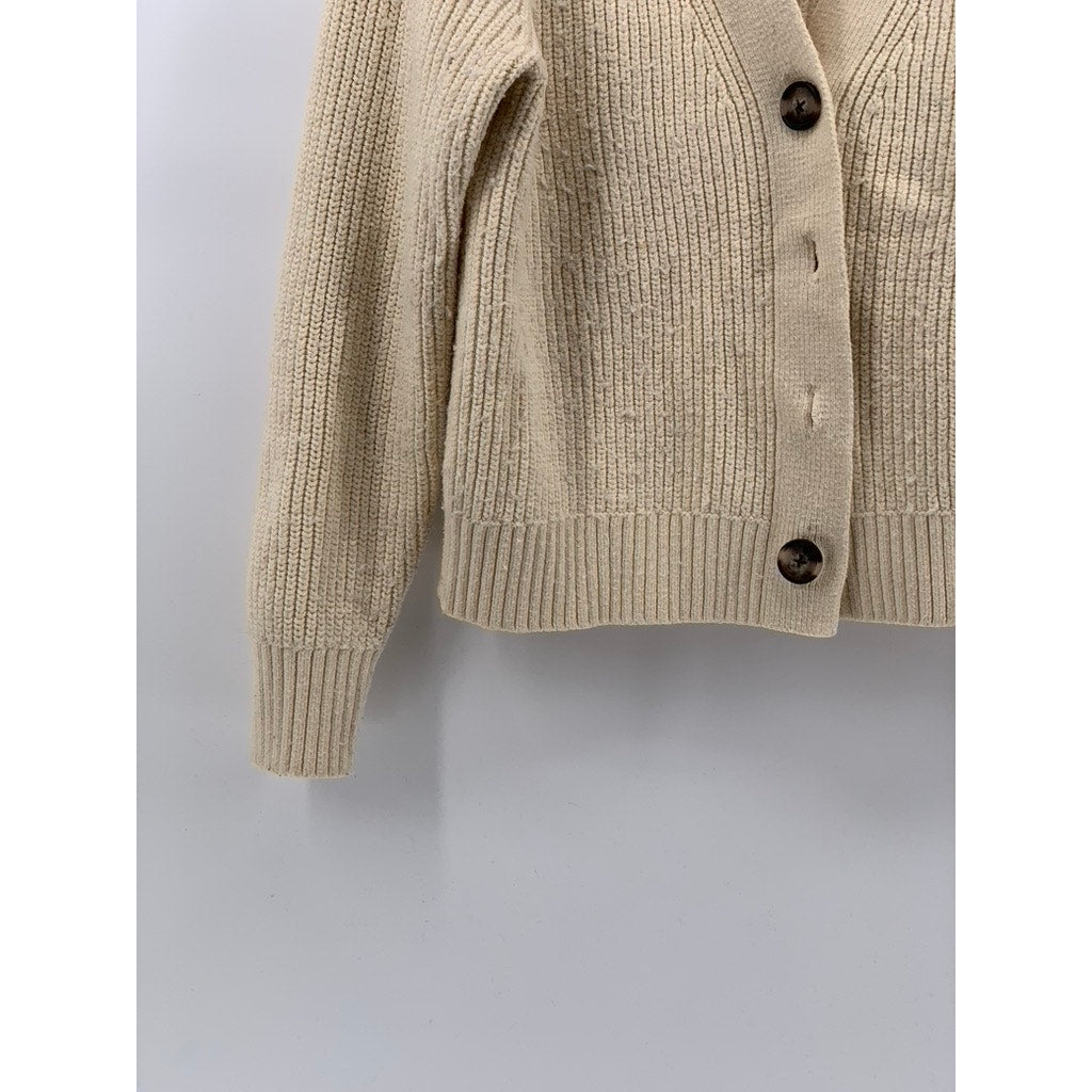 OLD NAVY Women's Beige Ribbed Button-Up V-Neck Long Sleeve Cardigan SZ S