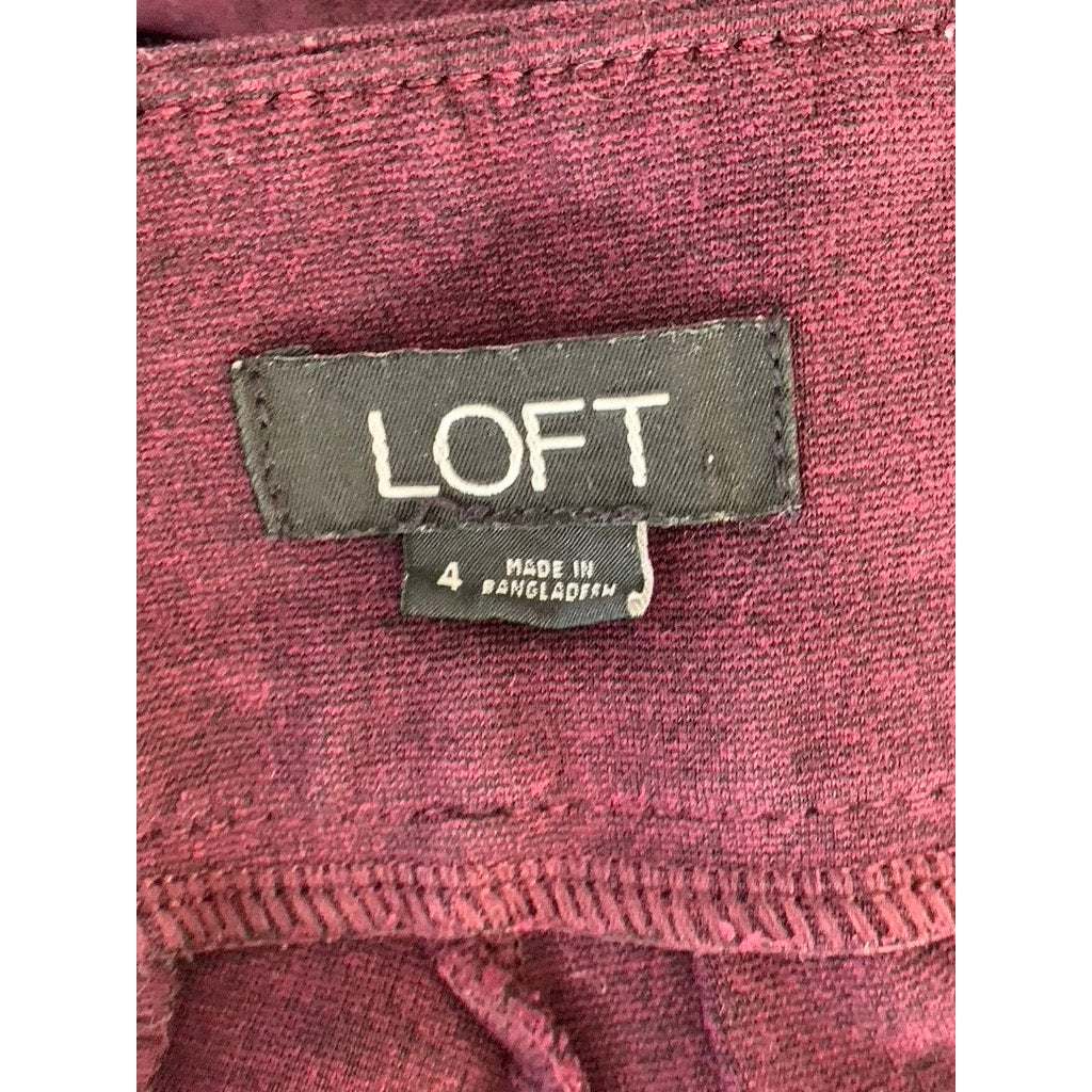 LOFT Women's Burgundy Skinny Zip-Pocket Ankle Ponte Pants SZ 4