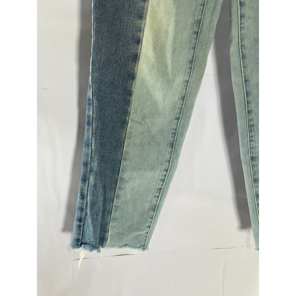 PACSUN Women's Blue Patchwork High-Rise Straight Denim Raw-Hem Jean SZ 24