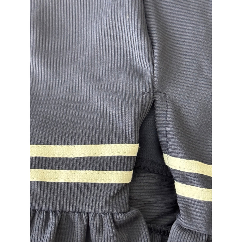 UNBRANDED Women's Navy/White Striped Ribbed Ruffle-Hem Ruched Mini Dress SZ 1
