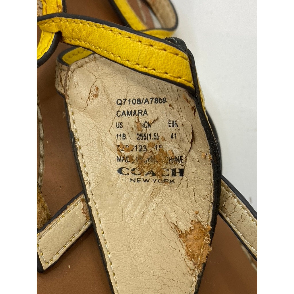 COACH Women's Yellow Thong Round-Toe Camara Ankle Strap Flat Sandals SZ 11