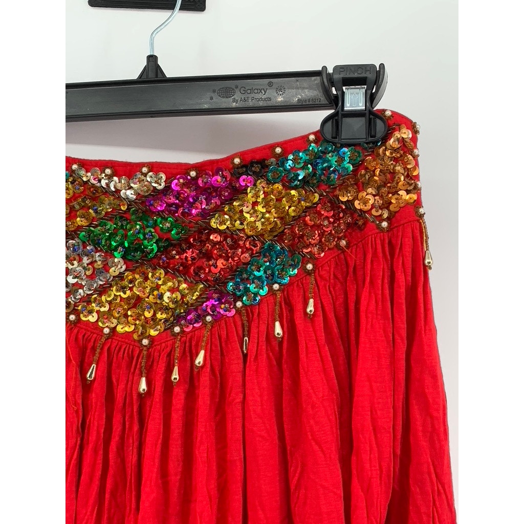 ZELLUCCI By PAYVAND Women's Red Sequin A-Line Midi Skirt SZ OS