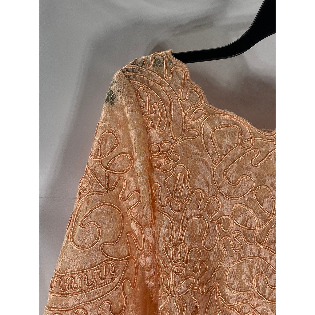 UNBRANDED Women's Pink Embroidered Lace Button-Up Long Sleeve Top SZ S