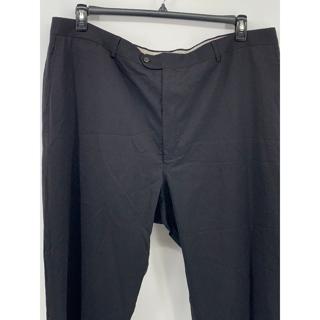 UNBRANDED Men's Black Solid Flat Front Straight-Leg Regular Fit Pants SZ 46