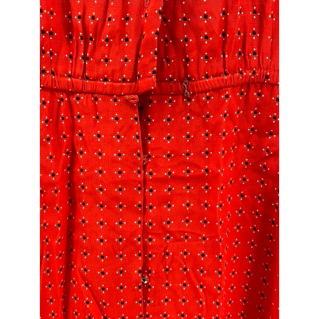 LIZ CLAIBORNE Women's Red Printed Short Sleeve Button-Up Midi Shirt Dress SZ 4