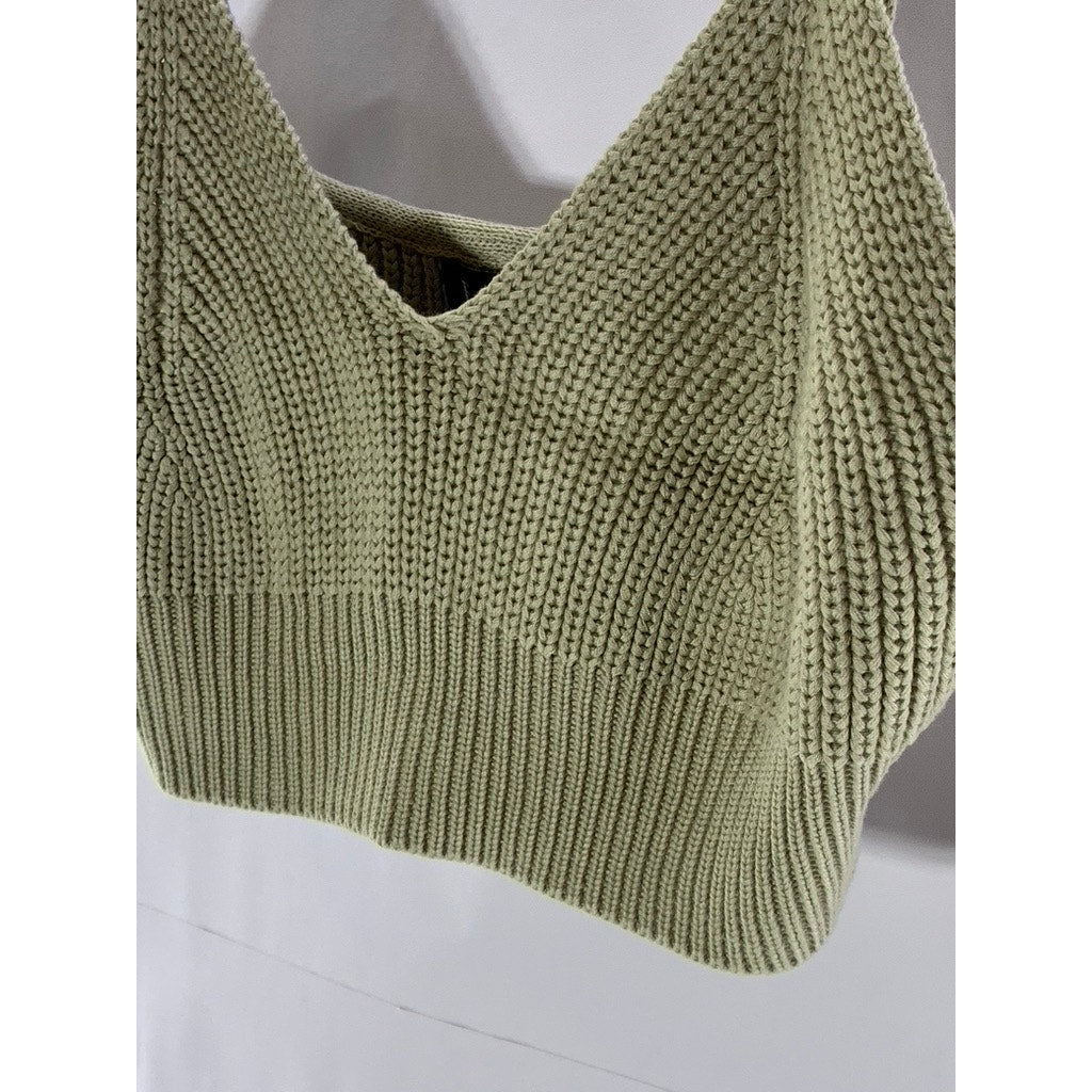 EN SAISON Women's Light Green Sweetheart Neck Knit Crop Tank Top SZ L