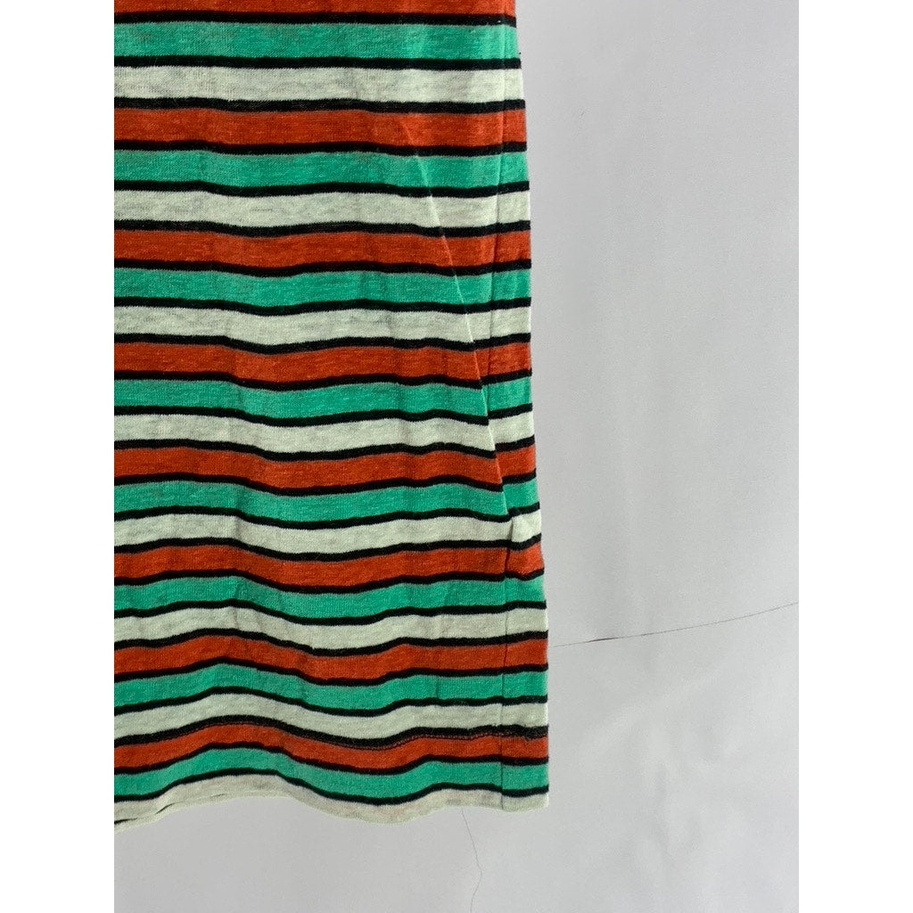 M&S COLLECTION Women's Red/White/Green Striped Crewneck Short Sleeve Top SZ 2