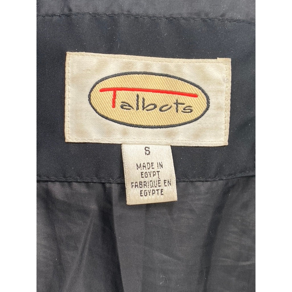 TALBOTS Women's Black Grid Velvet Trim Hooded Zip-Up Jacket SZ S