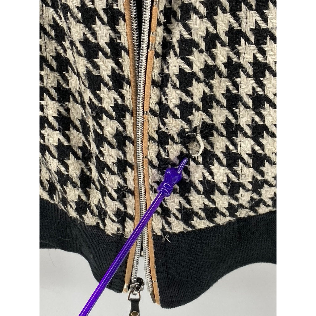 PEPE JEANS Women’s Vintage Black-Beige Hundstooth Double Zip Up Jacket SZ S