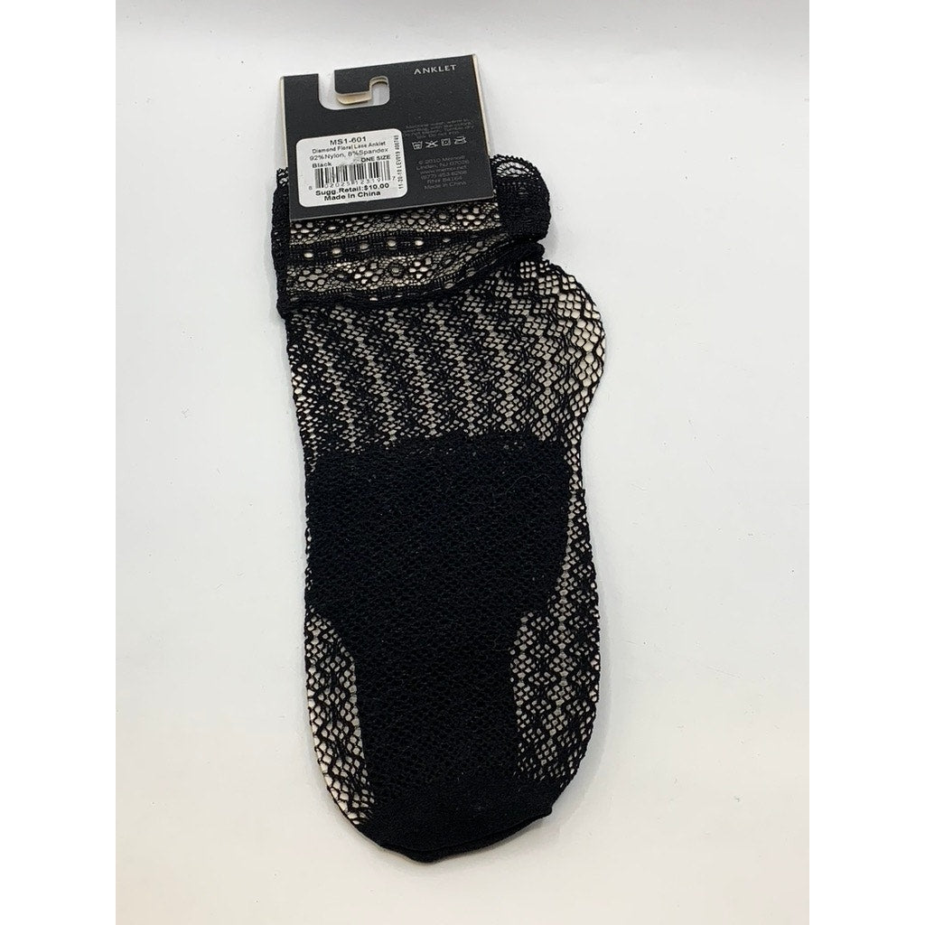 MEMOI Women's Black Diamond Floral Lace Anklet Socks SZ OS
