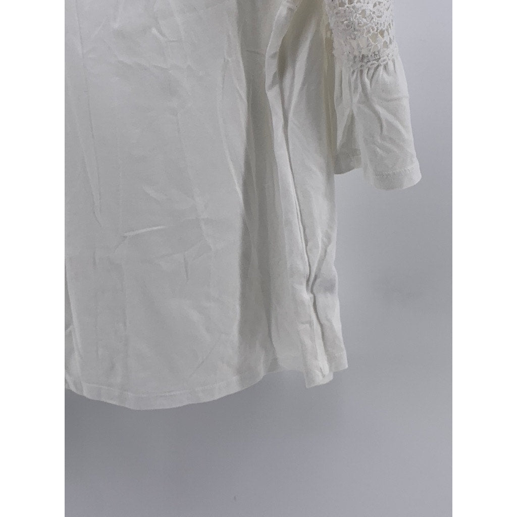 CATHY Women's White Crewneck 3/4 Embroidered Sleeve Top SZ XL