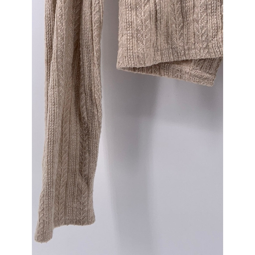 URBAN VINE Women's Beige Open Front Tie Long Sleeve Crop Top SZ L