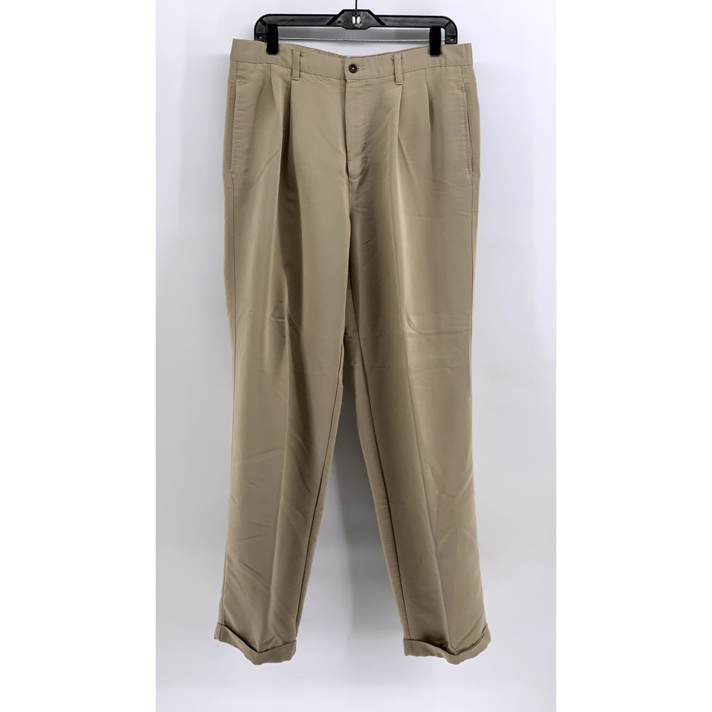 CHAPS RALPH LAUREN Men's Tan Pleated Regular Fit Cuffed Pants SZ 34