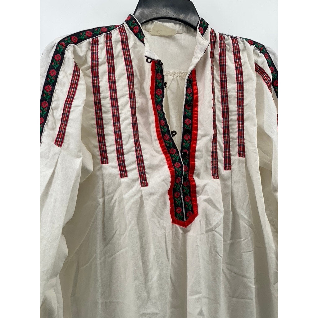UNBRANDED Women's White-Red-Black Floral Embroidered Relaxed Fit Top SZ L