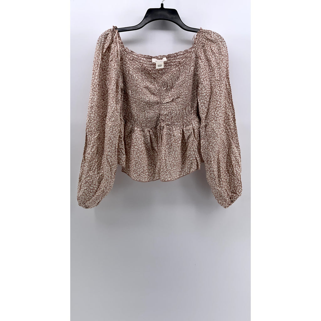 URBAN ROMANTICS Women's Pink Micro Floral Print Long Sleeve Top SZ L
