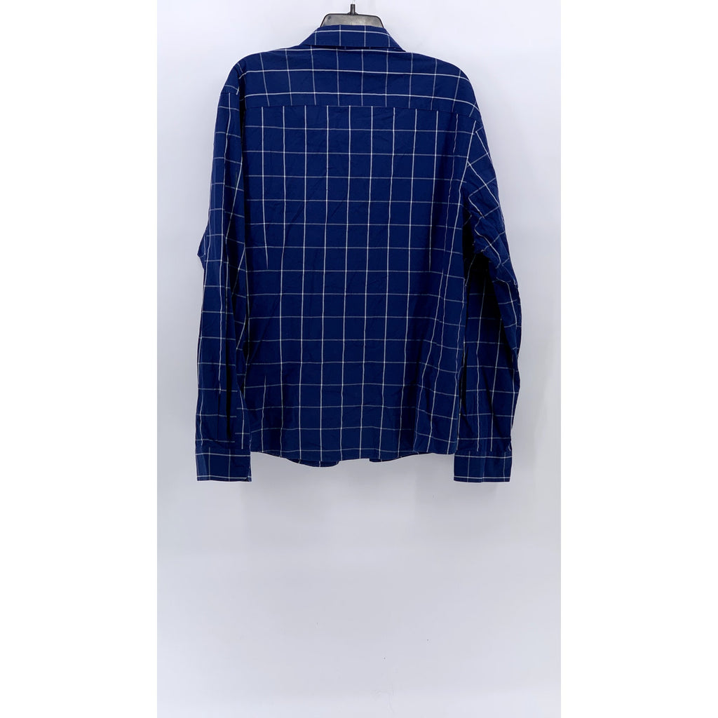 CLUB ROOM Men's Dark Blue Windowpane Slim-Fit Button-Up Long Sleeve Shirt SZ XL