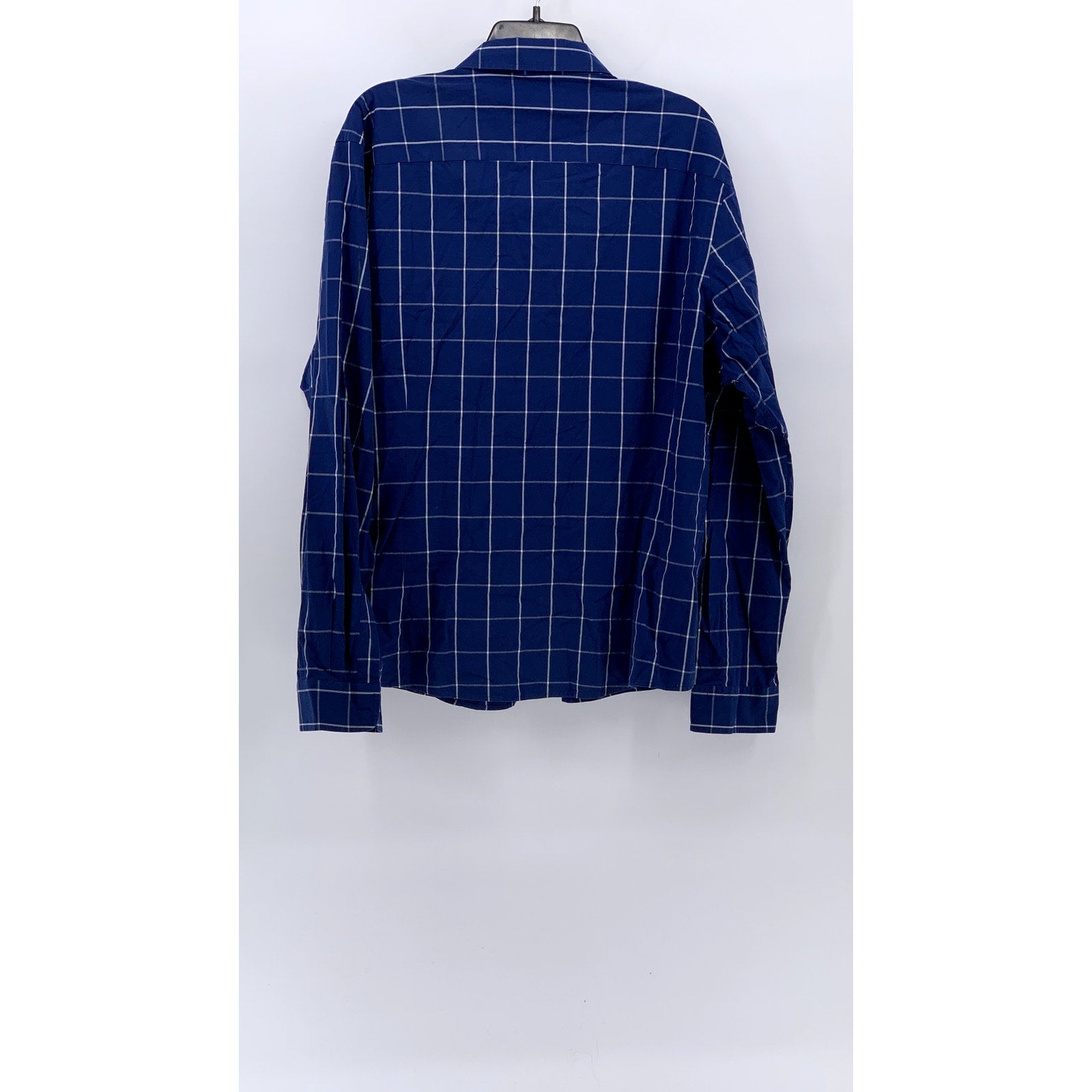 CLUB ROOM Men's Dark Blue Windowpane Slim-Fit Button-Up Long Sleeve Shirt SZ XL