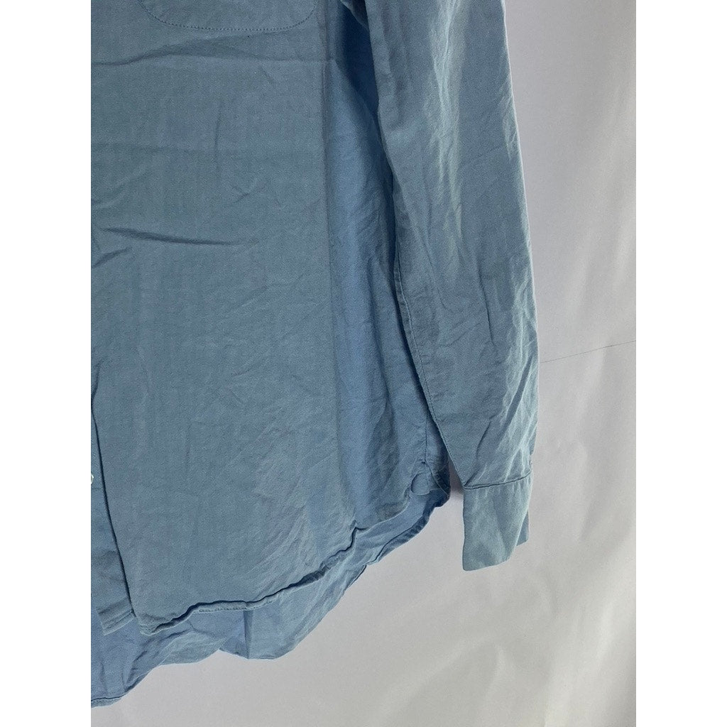 CORELIFE Women's Light Blue Regular-Fit Button-Up Long Sleeve Top SZ L
