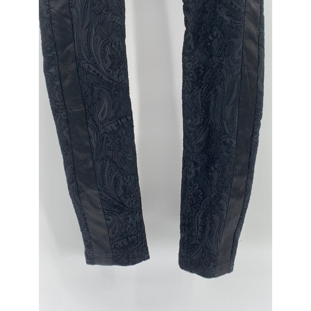 FAITH CONNEXION Women’s Black Textured Brocade Zipper-Hem High-Rise Pant SZ 4
