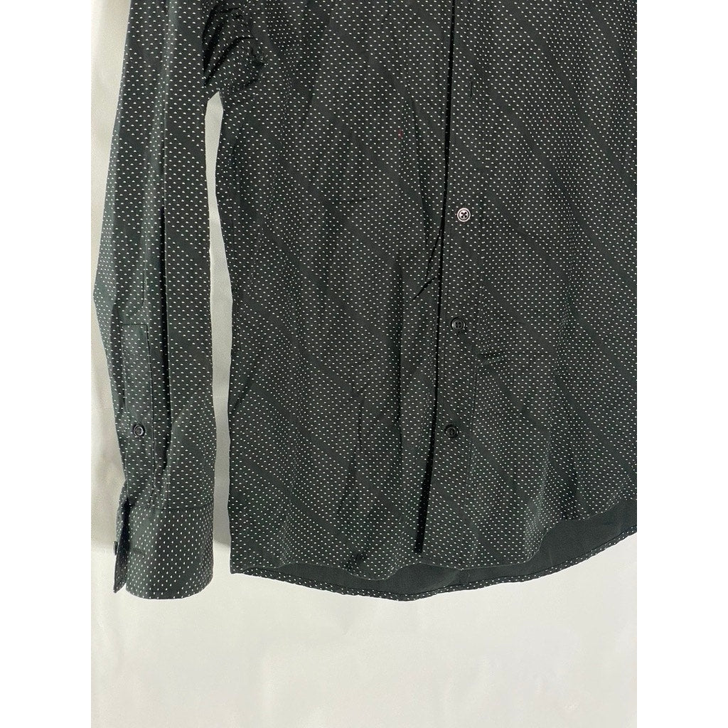 H&M Men's Black Micro Dot Striped Regular-Fit Button-Up Long Sleeve Shirt SZ S