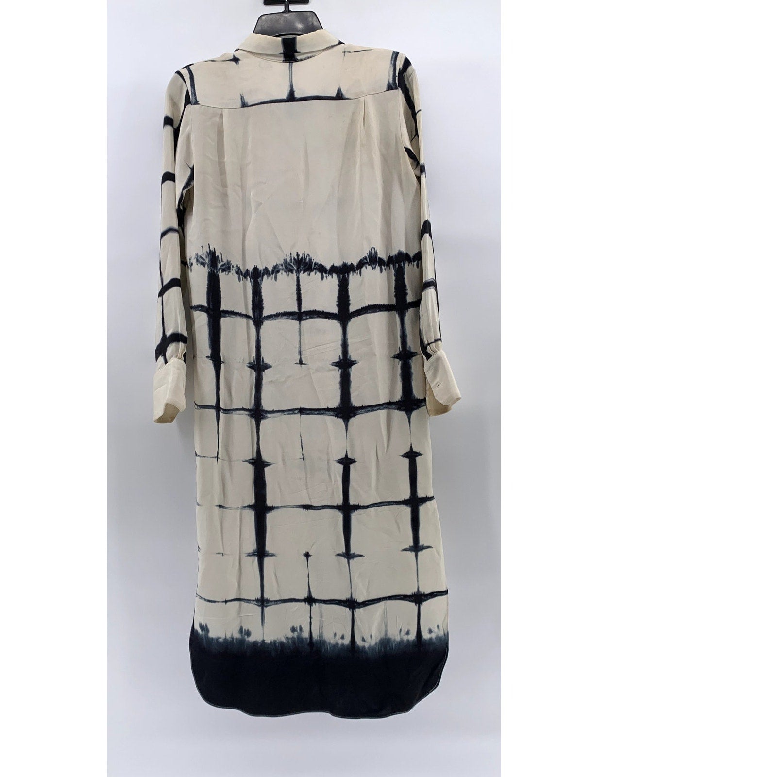 ADAM LIPPIES Women's Beige-Black Silk Printed Button-Up Tunic Top SZ 0