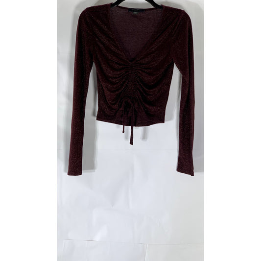 ALLSAINTS Women’s Metallic Rona Glitz Ruched Drawstring Long Sleeve Top SZ M