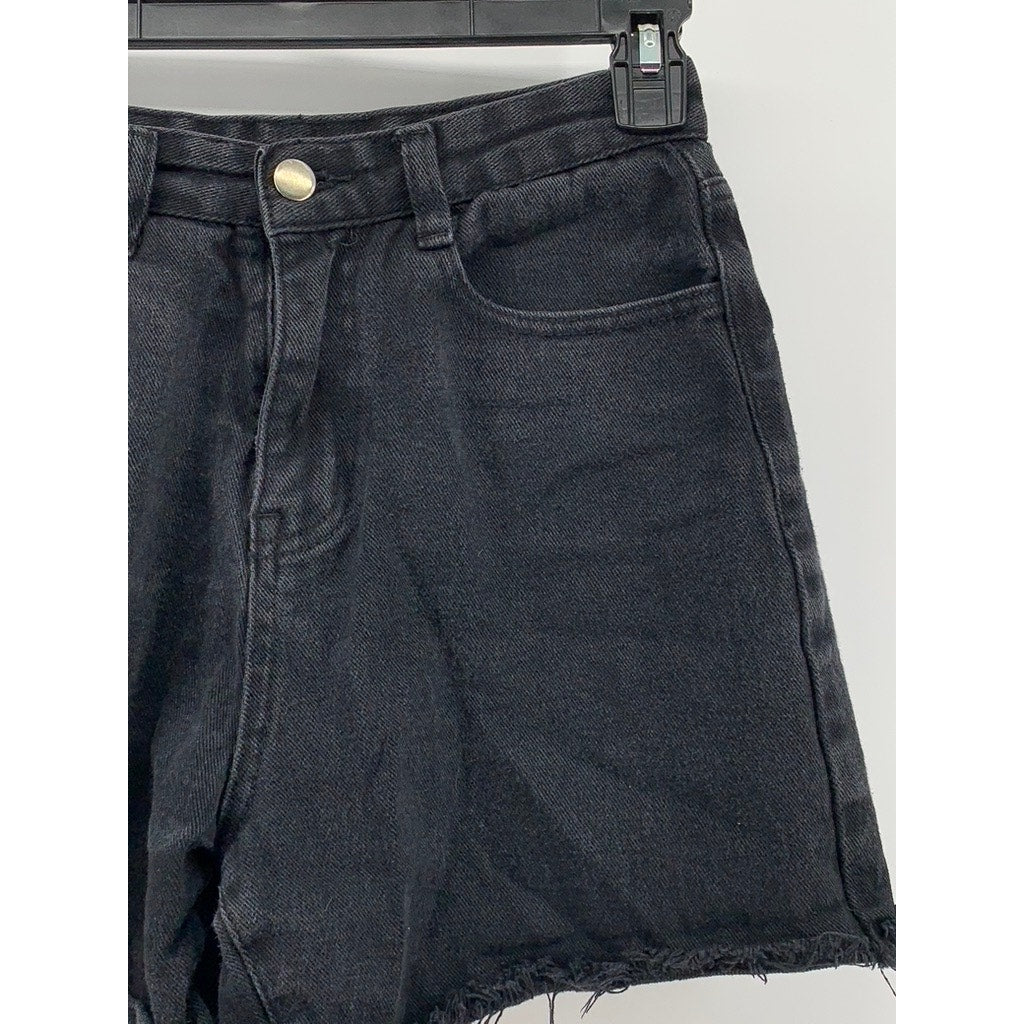 OAK+FORT Women's Black Frayed Denim High-Rise Shorts SZ S