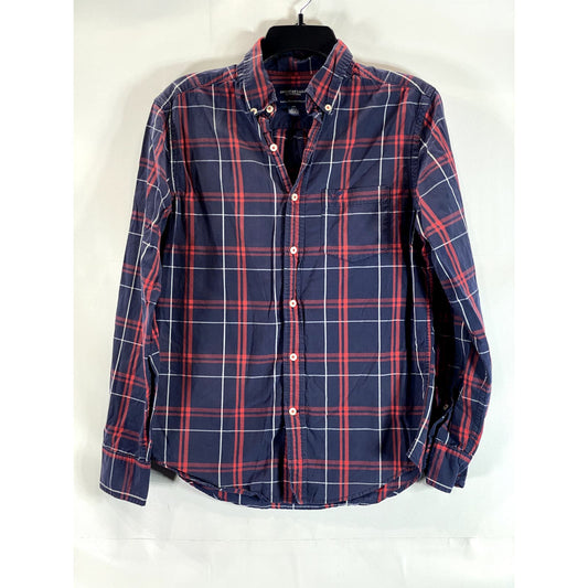 AMERICAN EAGLE OUTFITTERS Men's Navy/Red Plaid Prep-Fit Button-Up Shirt SZ S