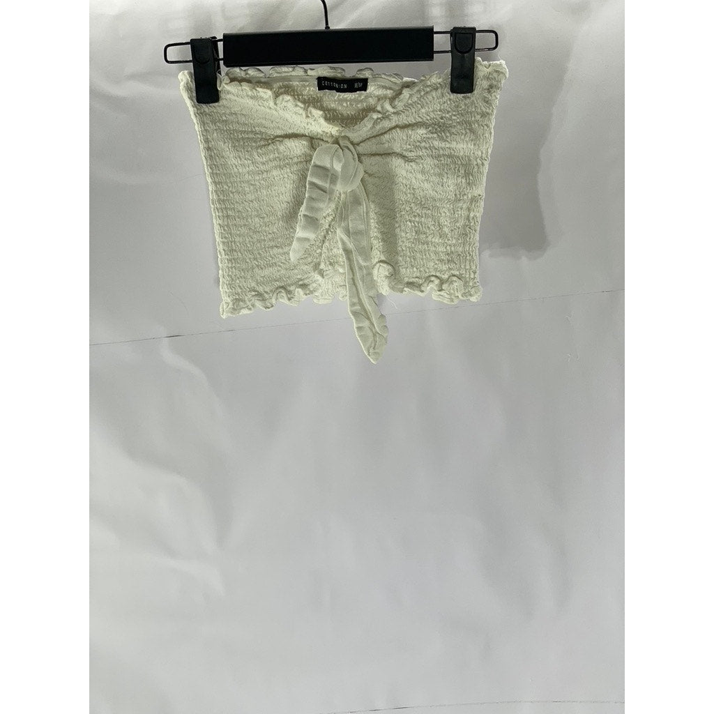COTTON ON Women’s White Smocked Tie Knot strapless Tube Crop Top SZ M