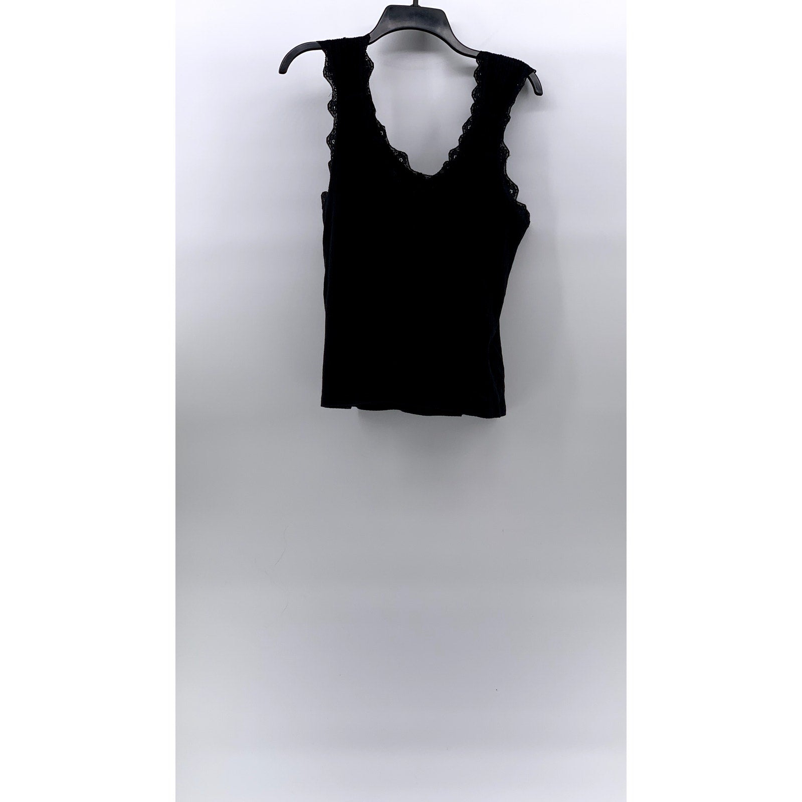 RIVER ISLAND Women's Black Wide-Rib Lace-Trim V-Neck Tank Top SZ 12