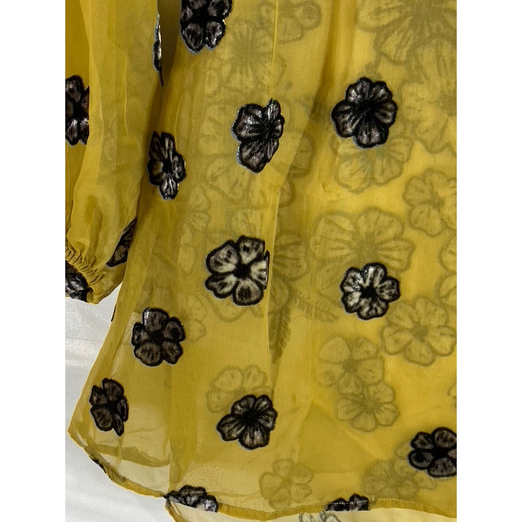 FOR LOVE & LEMONS Women's Mustard Heather Velvet Floral Mesh Mini Dress SZ S