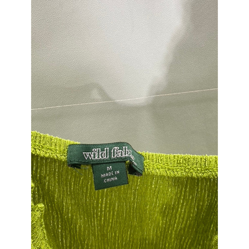 WILD FABLE Women's Lime Green Ruffle Tiered V-Neck Textured Mini Dress SZ M