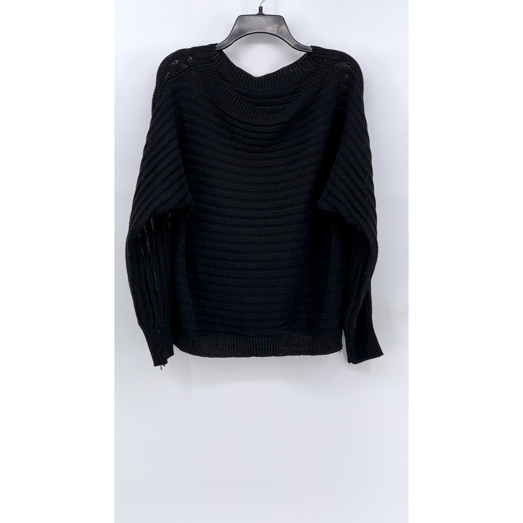 UNBRANDED Women's Black Knit Ribbed Boat-Neck Sweater SZ L