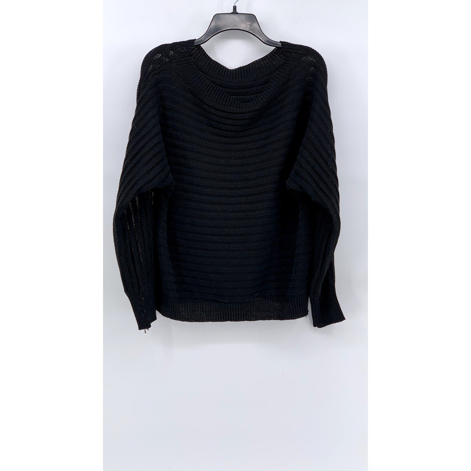 UNBRANDED Women's Black Knit Ribbed Boat-Neck Sweater SZ L