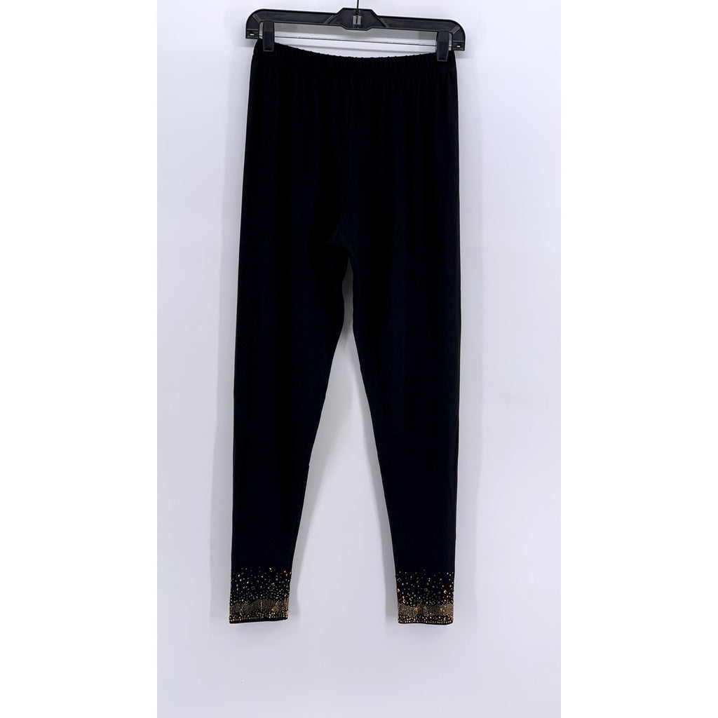 GARDY Women's Black-Gold Studded Hem Leggings SZ M
