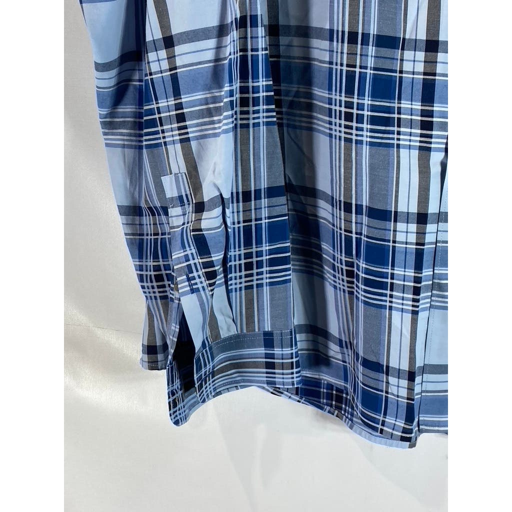 EDDIE BAUER Men's Blue Plaid Classic-Fit Button-Up Long Sleeve Shirt SZ 2XL