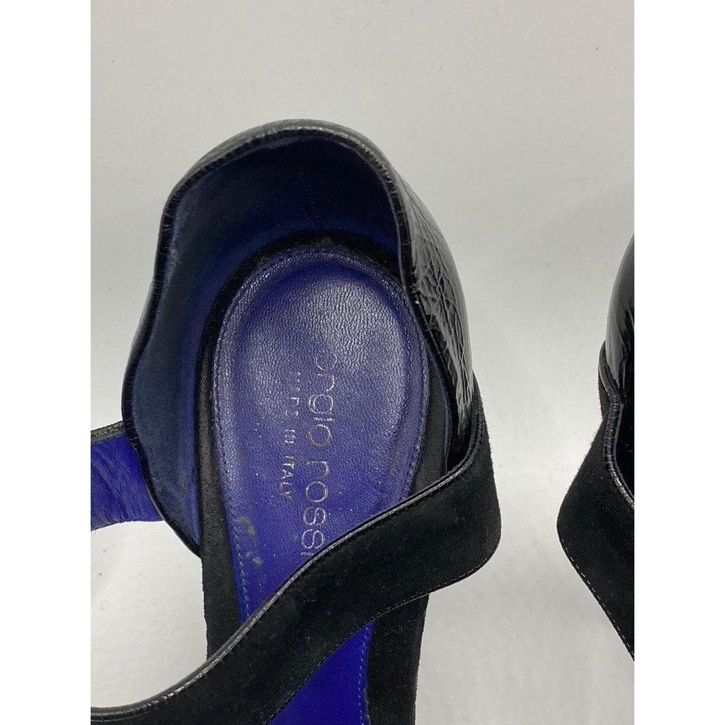 SERGIO ROSSI Women’s Blue-Black Suede-Leather Peep-Toe Stiletto Pumps SZ 39(US9)