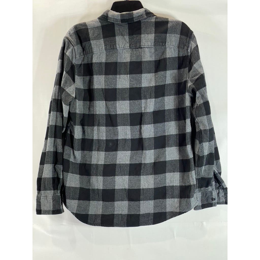 AMERICAN EAGLE Men's Gray/Black Plaid Super Soft Flannel Button-Up Shirt SZ M