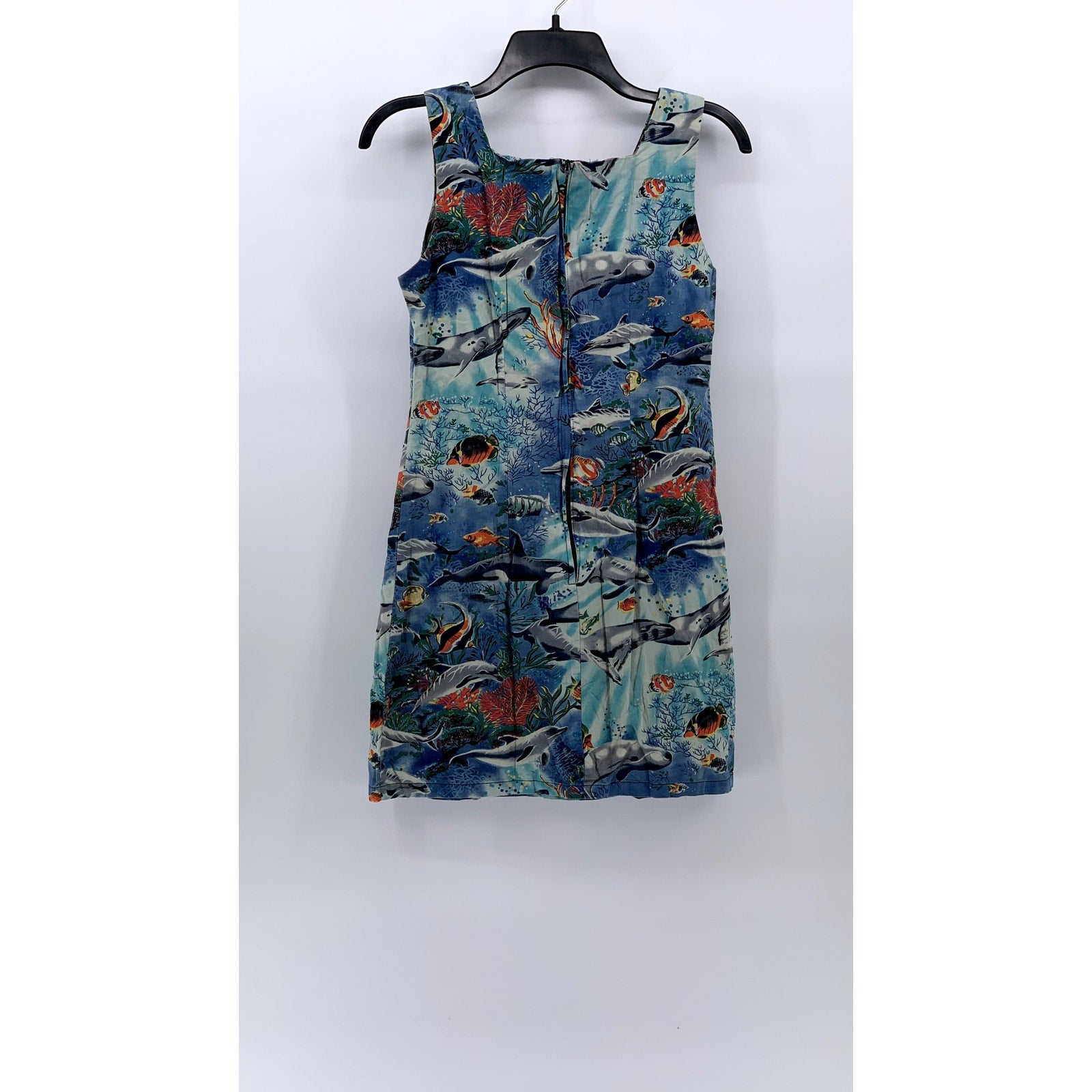 SHANNON MARIE Women's Vintage 70's Blue Sealife Square-Neck Mini Dress SZ S