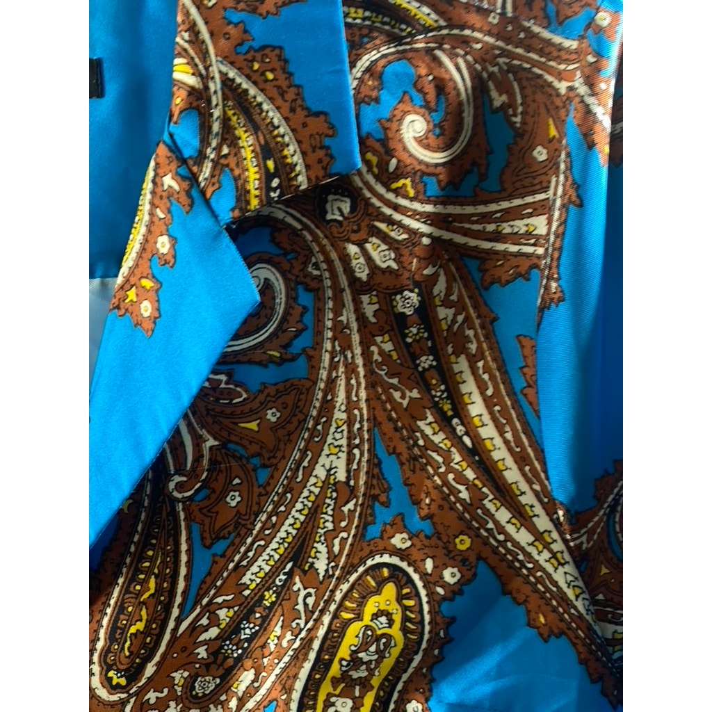 J.CREW Women's Blue-Brown Paisley Print Button-Up Long Sleeve Drapey Top SZ S