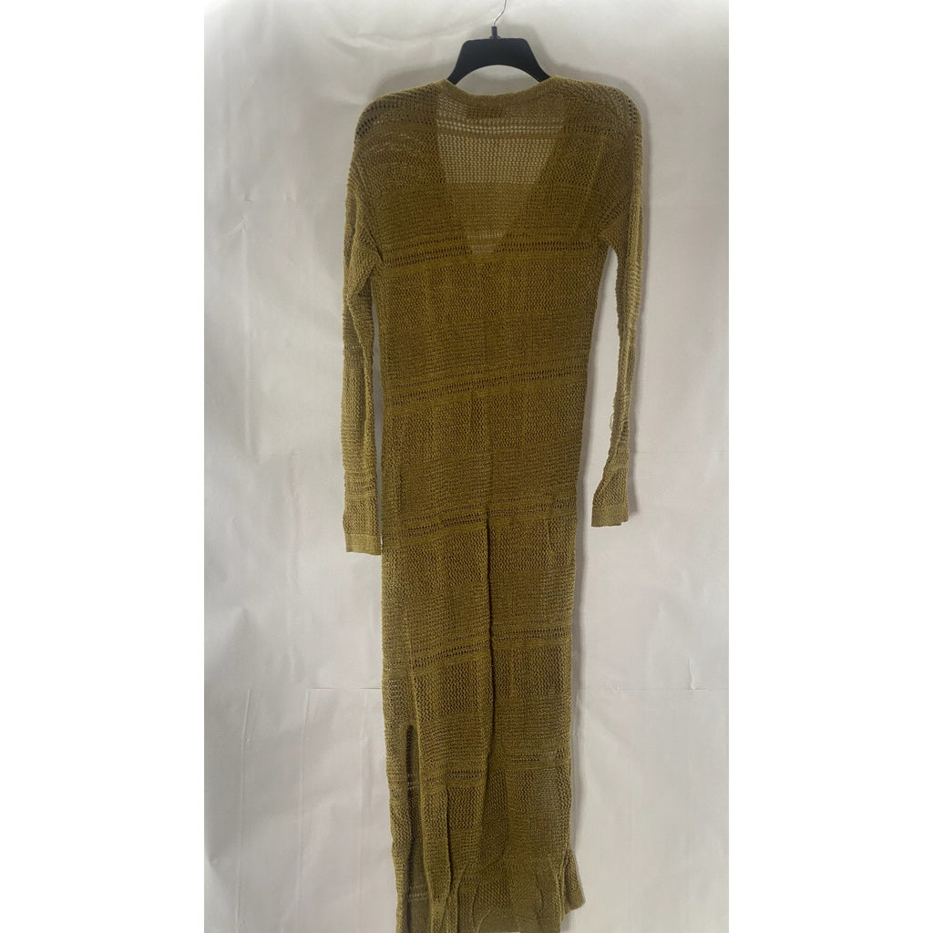 MANGO Women's Tan Knit Side Slit Button-Up Long Cardigan SZ M