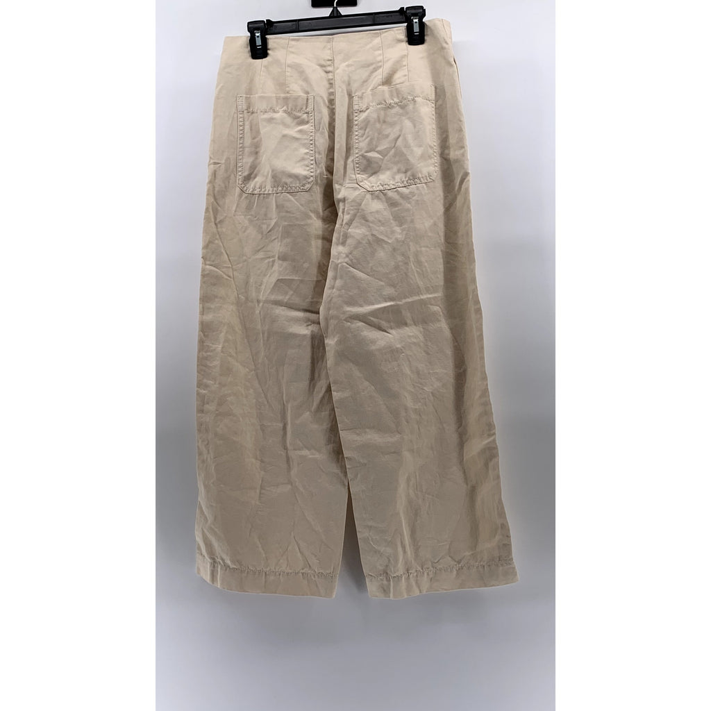 LOFT Women's Beige Seamed Twill Wide-Leg Cropped Pant SZ 6