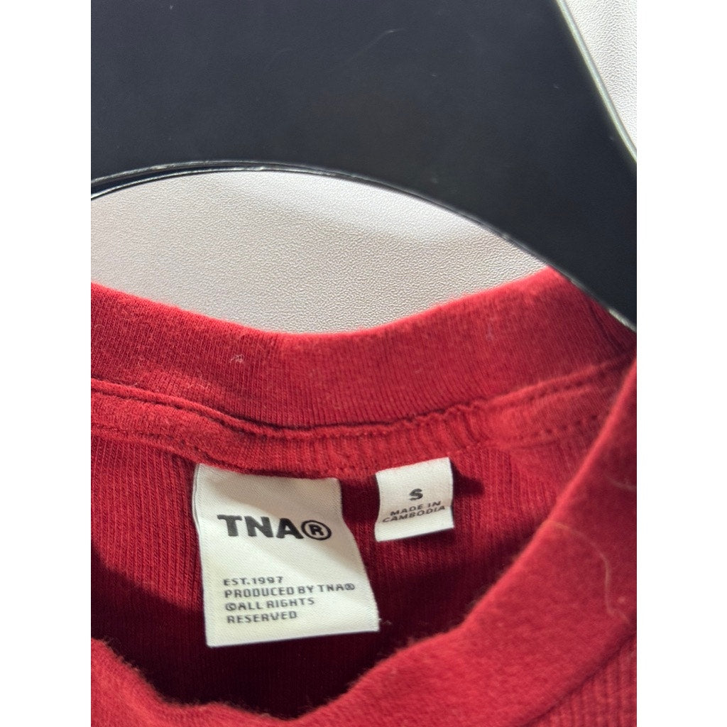 Aritizia TNA Women's Red Ribbed Cropped Homestretch Crew Waist T Shirt SZ S