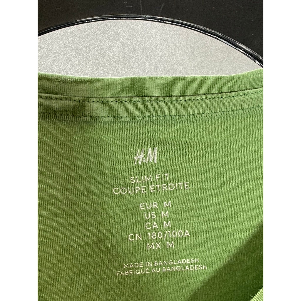 H&M Men's Dark Green Solid Slim-Fit Crewneck Short Sleeve T-Shirt SZ M