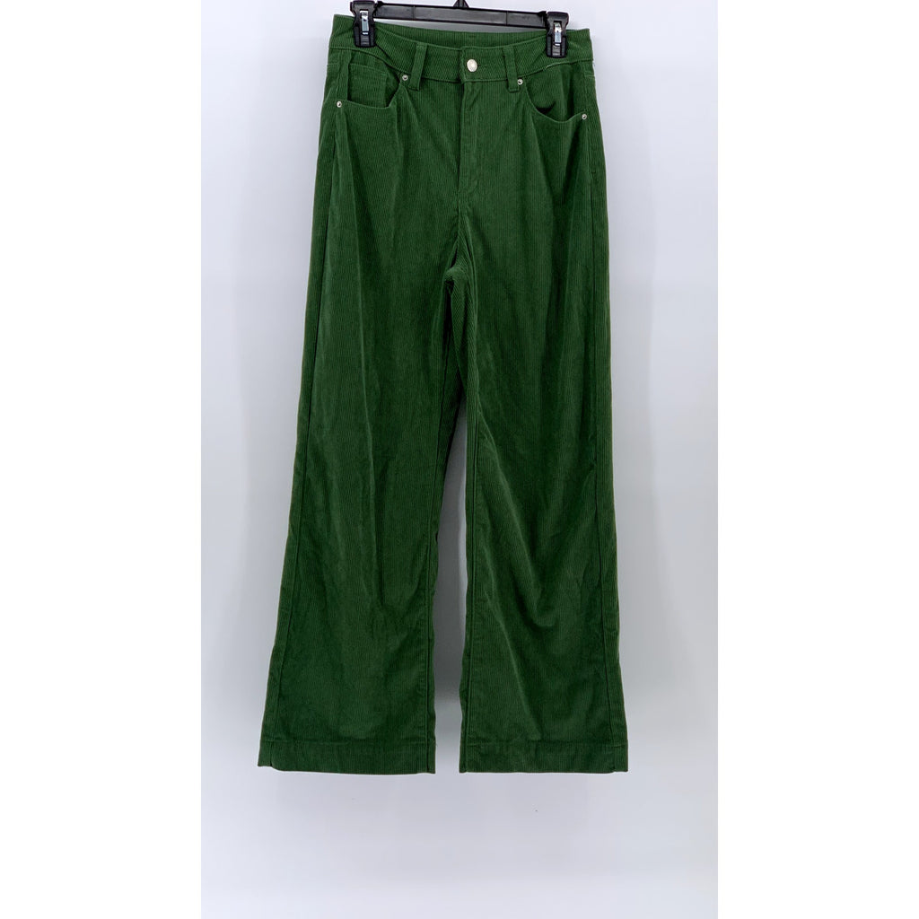 SHEIN Women's Dark Green Corduroy Wide-Leg High-Rise Five-Pocket Pant SZ 6