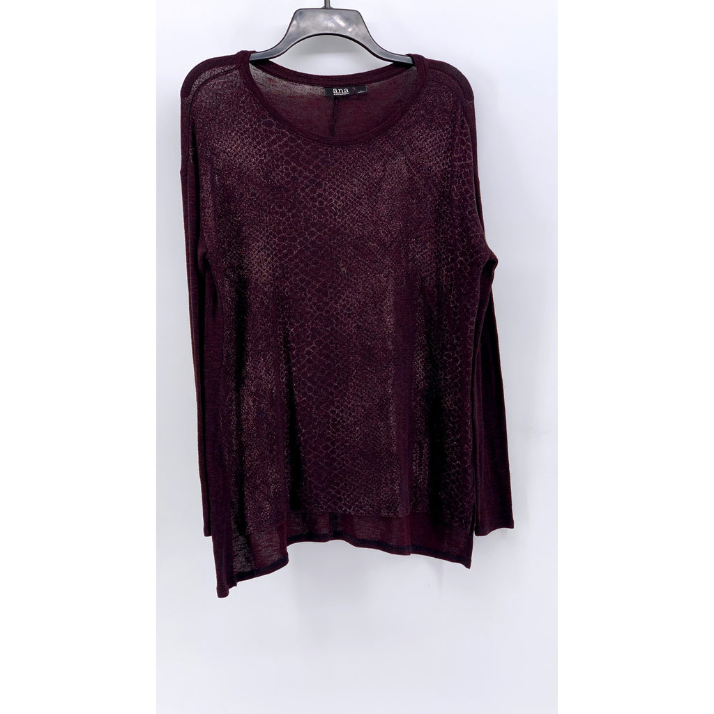 A.N.A A NEW APPROACH Women's Burgundy Snake Print Long Sleeve Top SZ L
