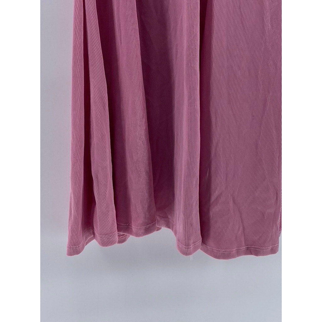 HEART & HIPS Women's Pink Ribbed V-Neck Collared Sleeveless Mini Dress SZ L
