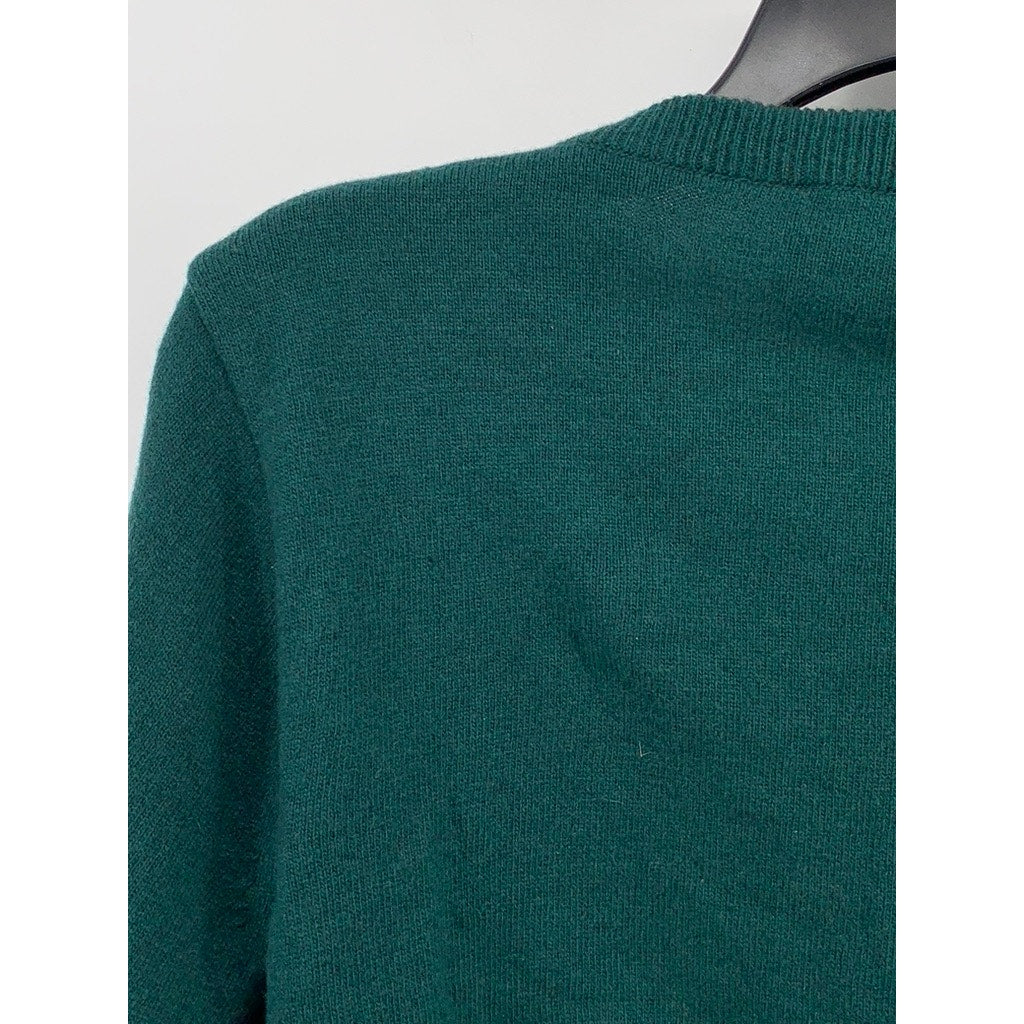 SPOONING Women's Green Knit Wool Primary Club Button-Up Cropped Cardigan SZ S