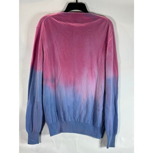 LINGUA FRANCA Women's Blue/Pink Ombre Cashmere Crewneck Pullover Sweater SZ XL